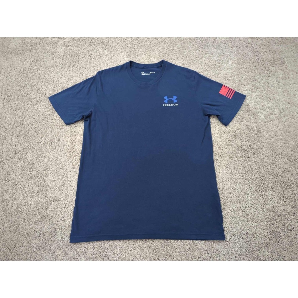 Under Armour T Shirt Mens Medium Blue Short‎ Sleeve Loose Freedom Flag Patriotic